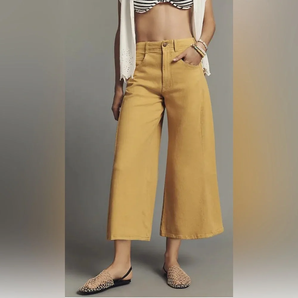 Pilcro Adi Linen Blend Crop Flare Pants Golden Spice Mid-Rise Wide Leg 31 NWT - Picture 2 of 8